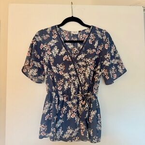 Sienna Sky Floral Wrap Top - Navy